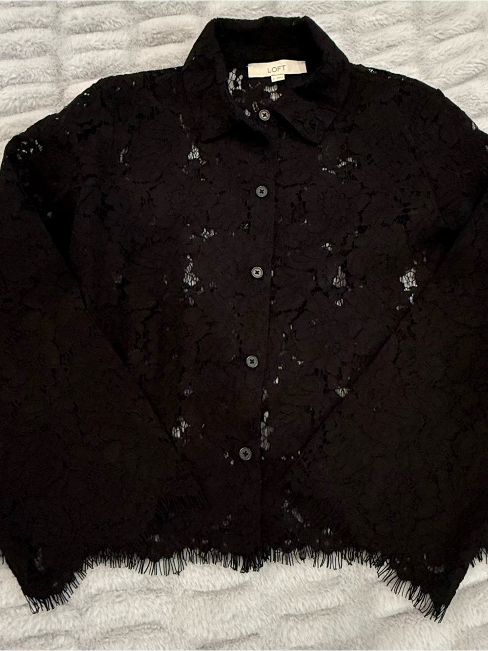 LOFT Black Lace Button-Down Shirt